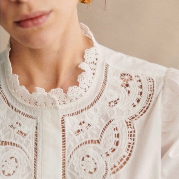 Sezane Eponine Ecru Eyelet Lace Shirt Size 34 FR / 2 US - Picture 2 of 16
